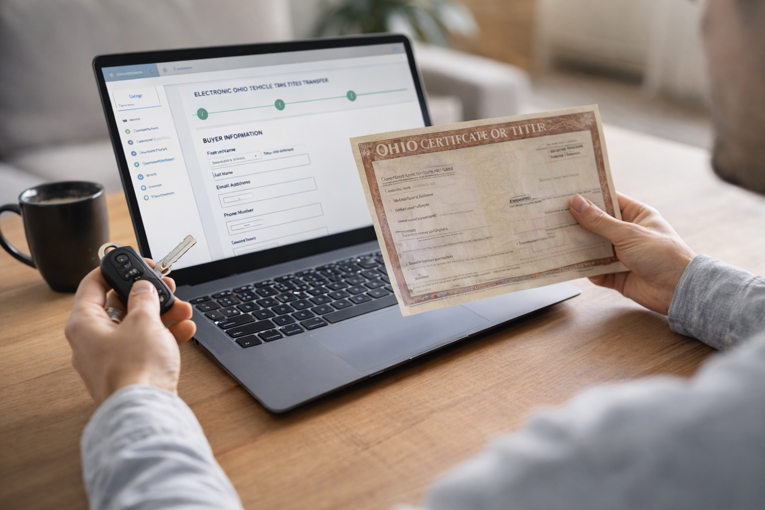 Can you transfer a car title online in Ohio using the electronic title system without going to the BMV