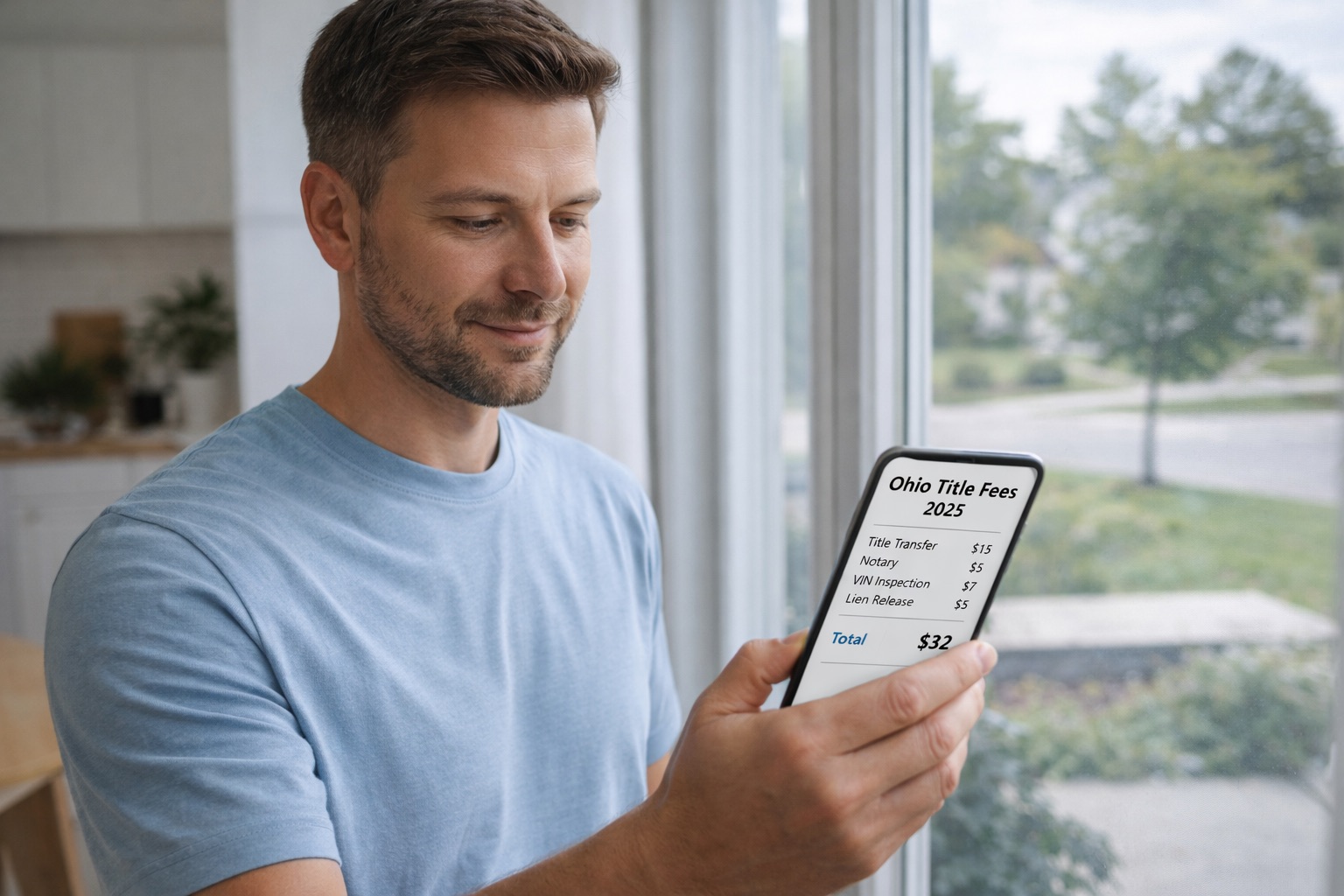 Ohio resident reviewing clear Ohio title fees and costs from home