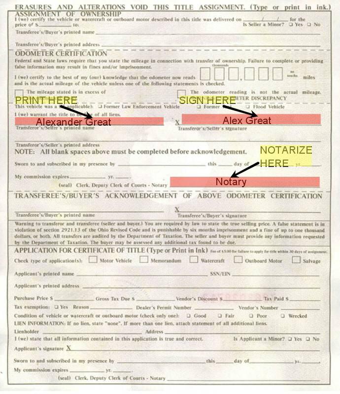 Ohio vehicle title document used for car title transfers in 2026