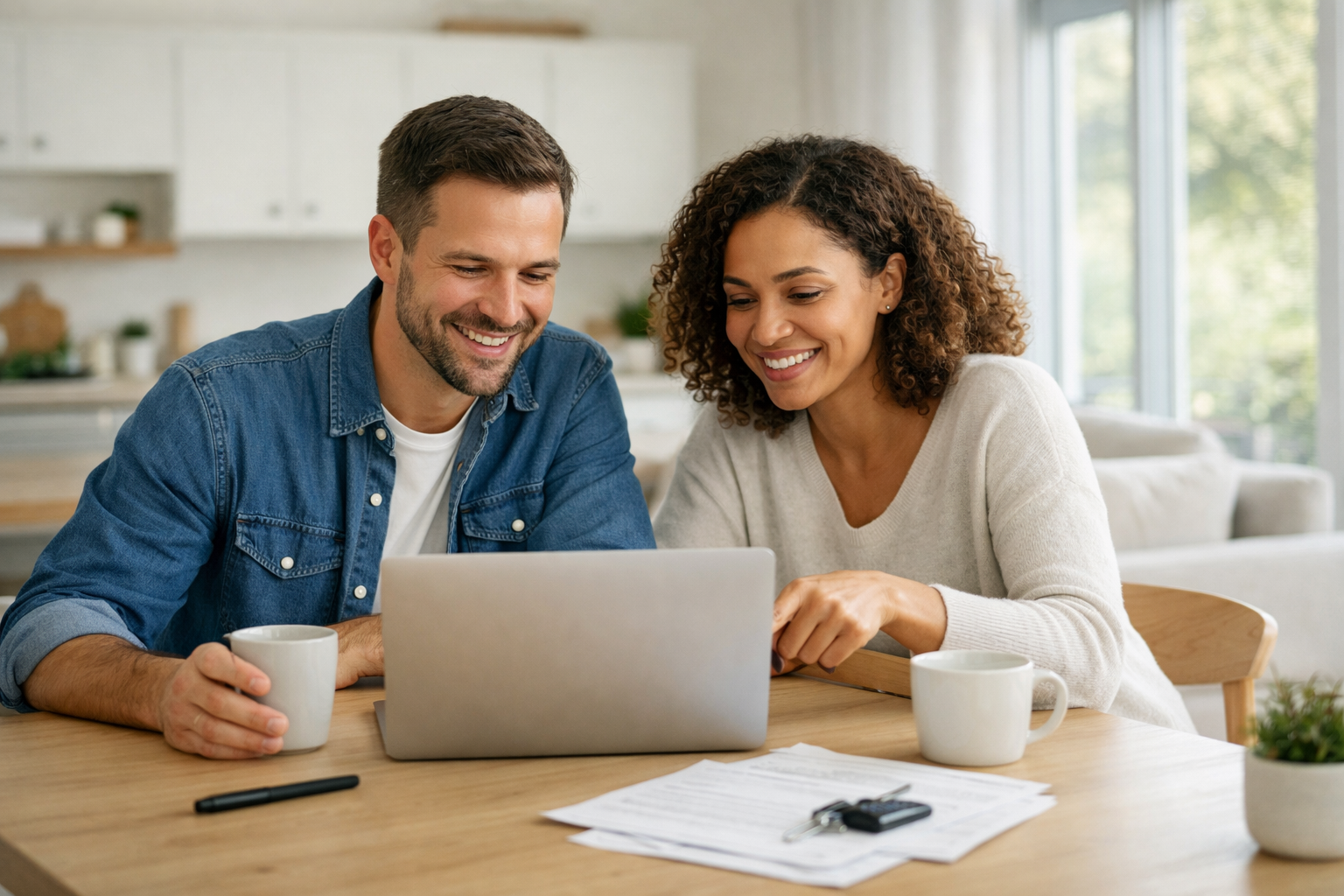 Ohio Title Portal and Ohio residents completing a car title transfer online from home using a laptop in a calm, stress-free setting