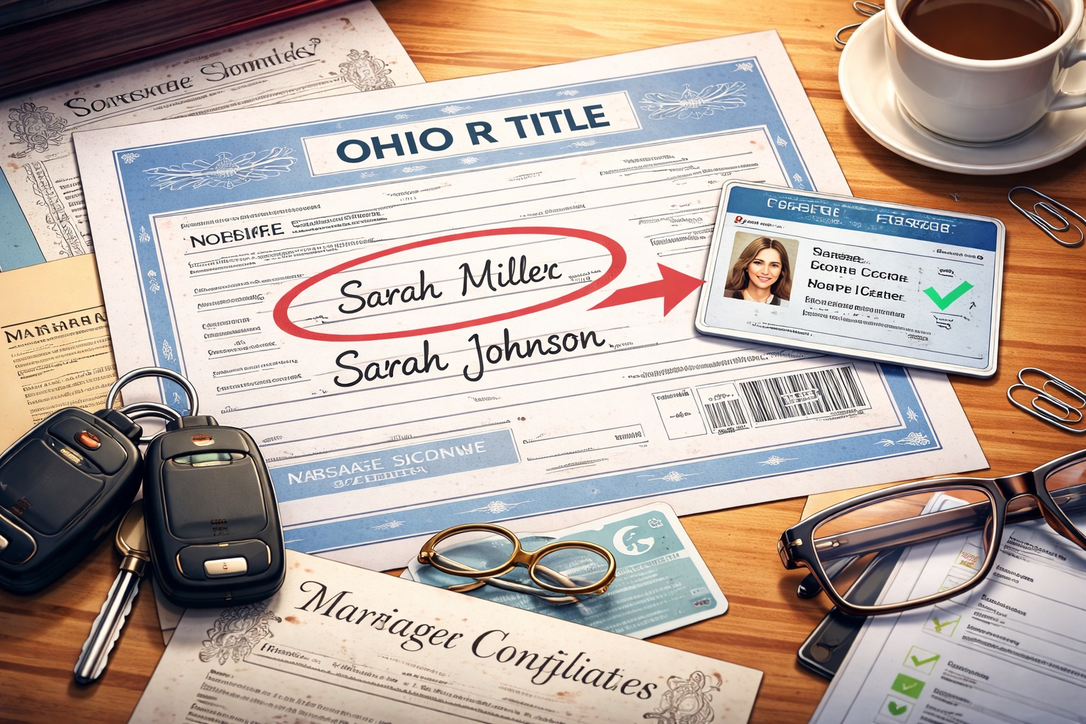 Name mismatch car title Ohio correction process shown on vehicle title document